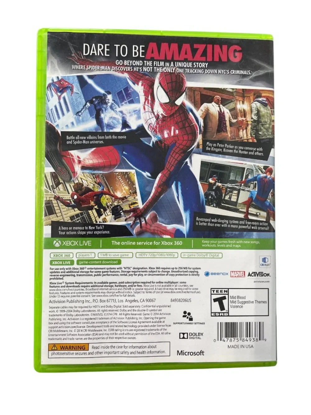 Xbox 360 The Amazing Spiderman 2 Video Game Original Case Tested Disc Activision